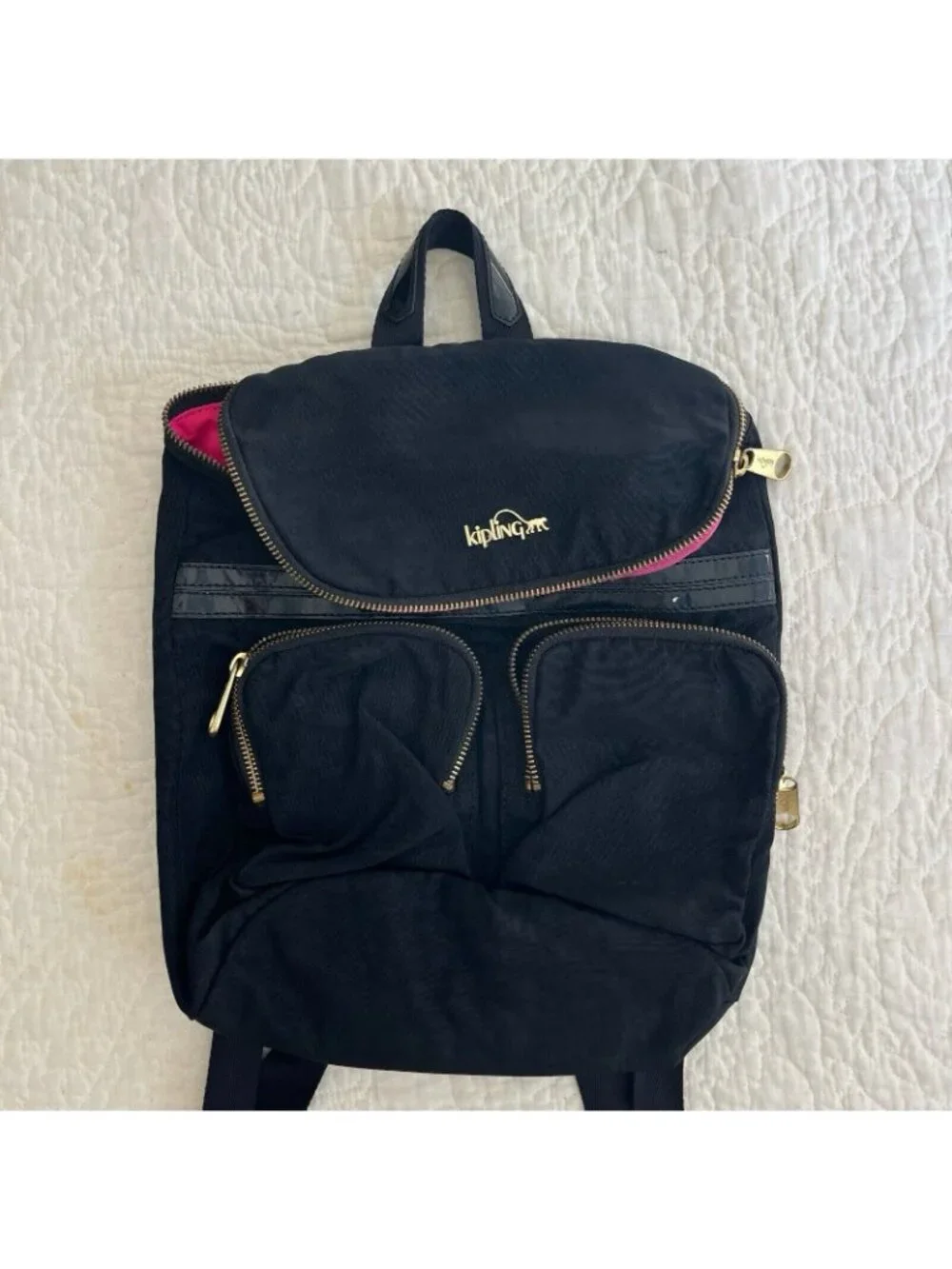 Kipling Black Carter Backpack Shoulder Bag Gold Zipper Monkey Shaki